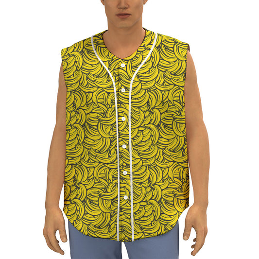 Yellow Banana Pattern Print Sleeveless Baseball Jersey