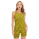 Yellow Banana Pattern Print Sleeveless One Piece Swimsuit