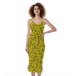 Yellow Banana Pattern Print Slim Fit Midi Cami Dress