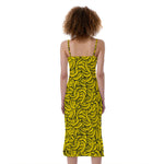 Yellow Banana Pattern Print Slim Fit Midi Cami Dress