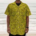 Yellow Banana Pattern Print Textured Short Sleeve Shirt