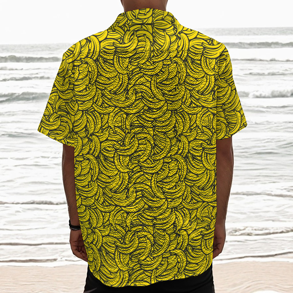 Yellow Banana Pattern Print Textured Short Sleeve Shirt