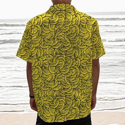 Yellow Banana Pattern Print Textured Short Sleeve Shirt