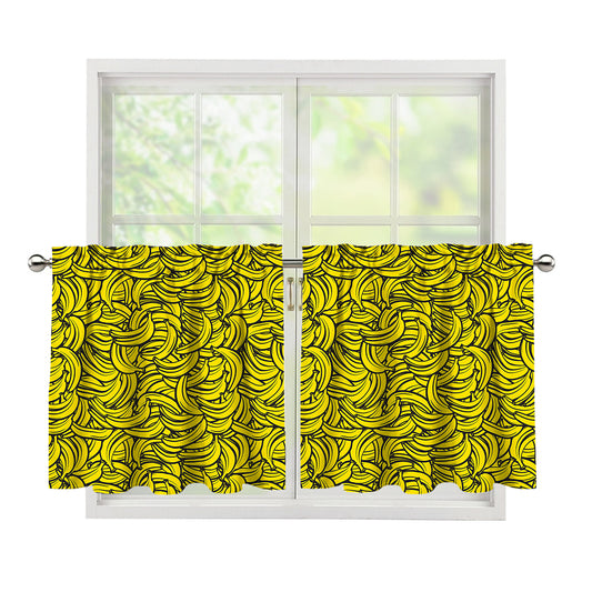 Yellow Banana Pattern Print Tier Curtains