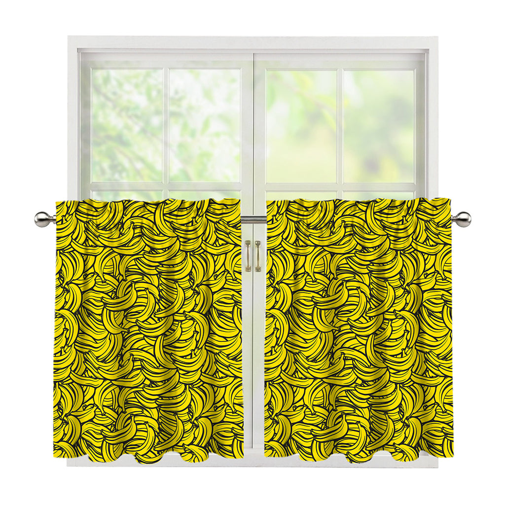 Yellow Banana Pattern Print Tier Curtains