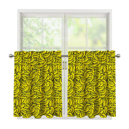 Yellow Banana Pattern Print Tier Curtains