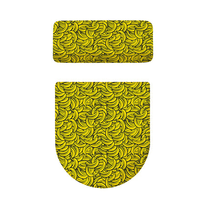 Yellow Banana Pattern Print Toilet Lid And Tank Cover Set