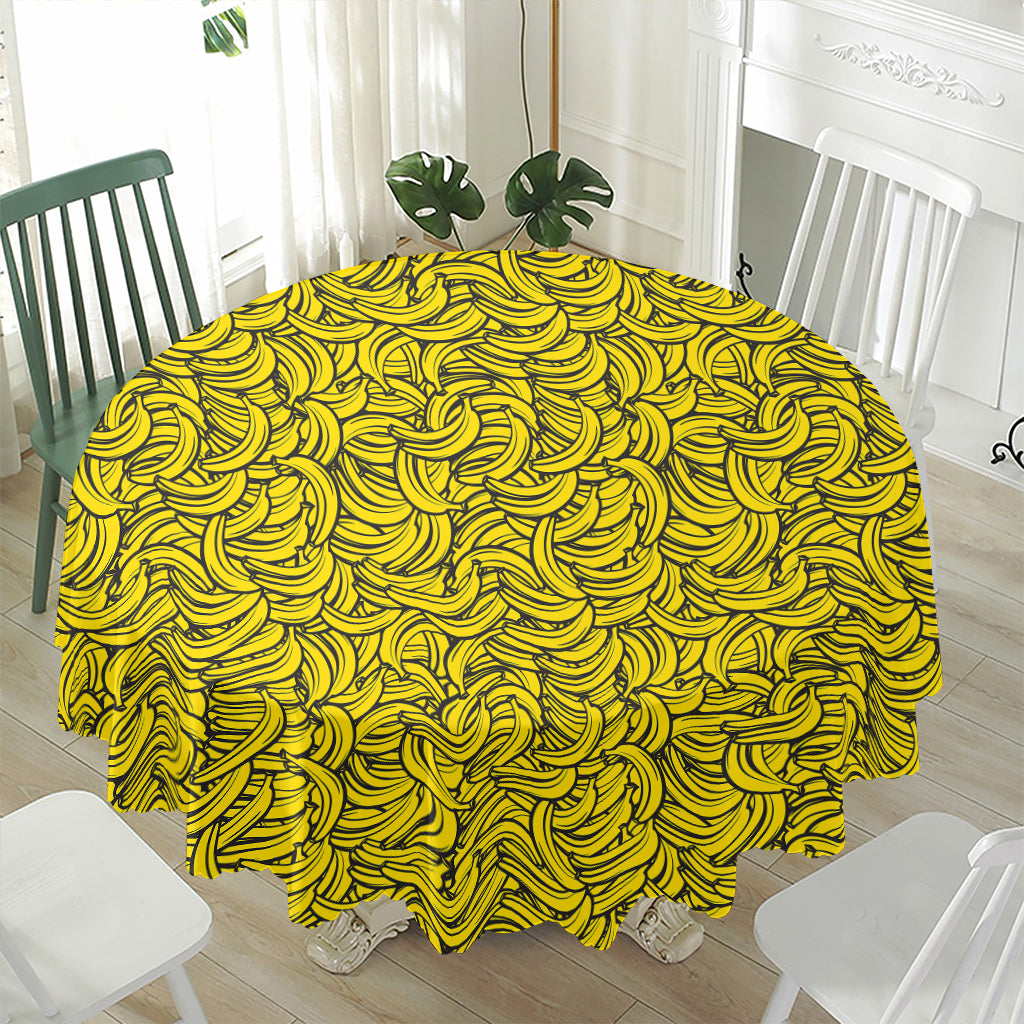 Yellow Banana Pattern Print Waterproof Round Tablecloth