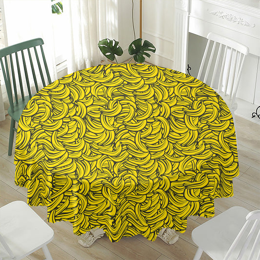 Yellow Banana Pattern Print Waterproof Round Tablecloth