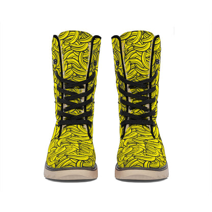 Yellow Banana Pattern Print Winter Boots