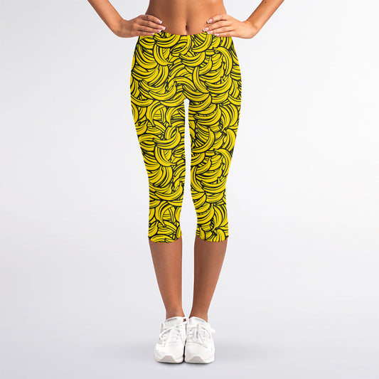 Yellow Banana Pattern Print Women's Capri Leggings