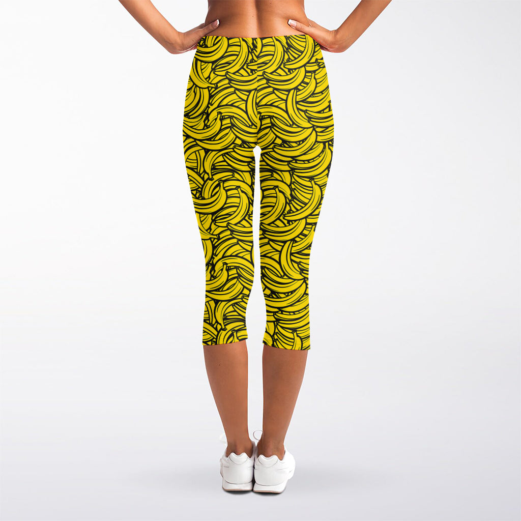 Yellow Banana Pattern Print Women's Capri Leggings