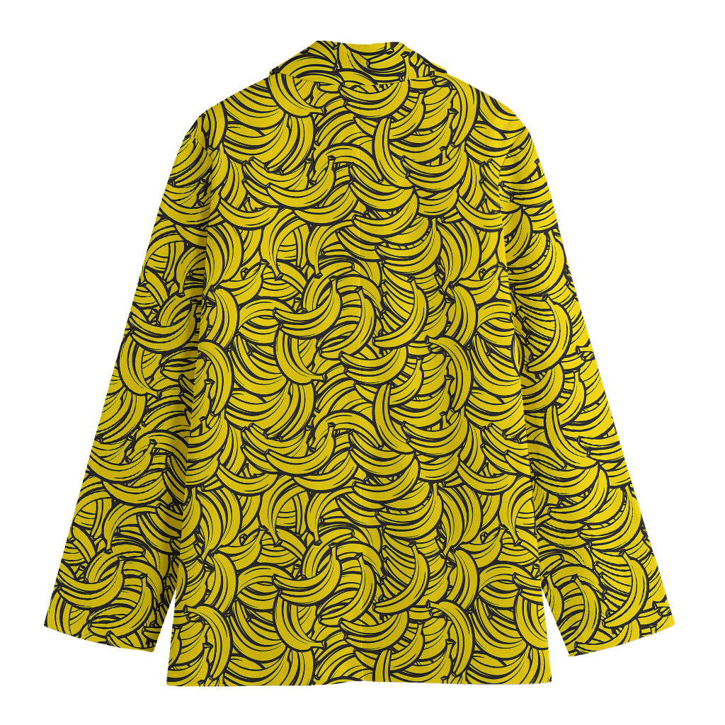 Yellow Banana Pattern Print Women's Cotton Blazer