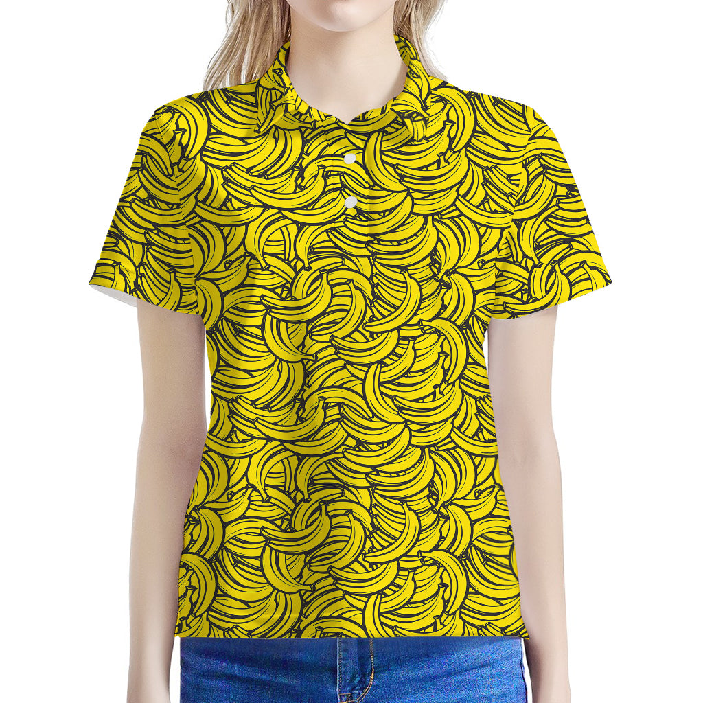 Yellow Banana Pattern Print Women's Polo Shirt