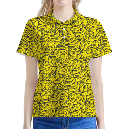 Yellow Banana Pattern Print Women's Polo Shirt