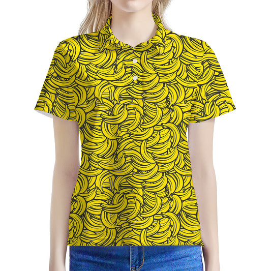 Yellow Banana Pattern Print Women's Polo Shirt