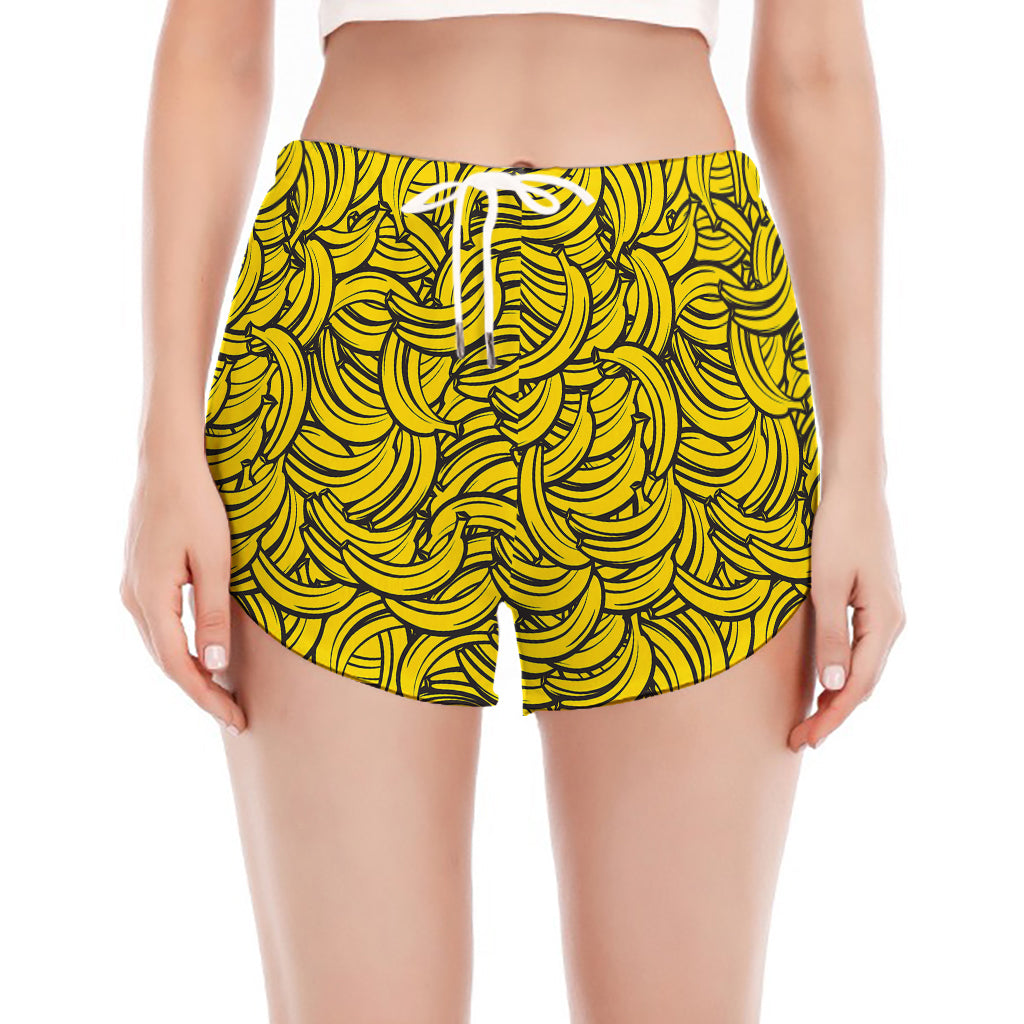 Yellow Banana Pattern Print Women's Split Running Shorts