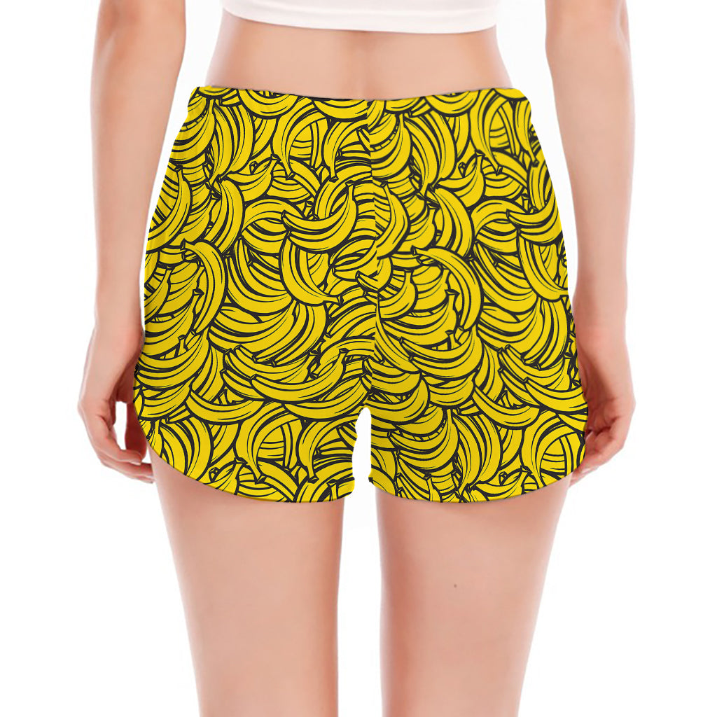 Yellow Banana Pattern Print Women's Split Running Shorts