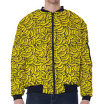 Yellow Banana Pattern Print Zip Sleeve Bomber Jacket