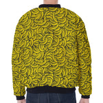 Yellow Banana Pattern Print Zip Sleeve Bomber Jacket