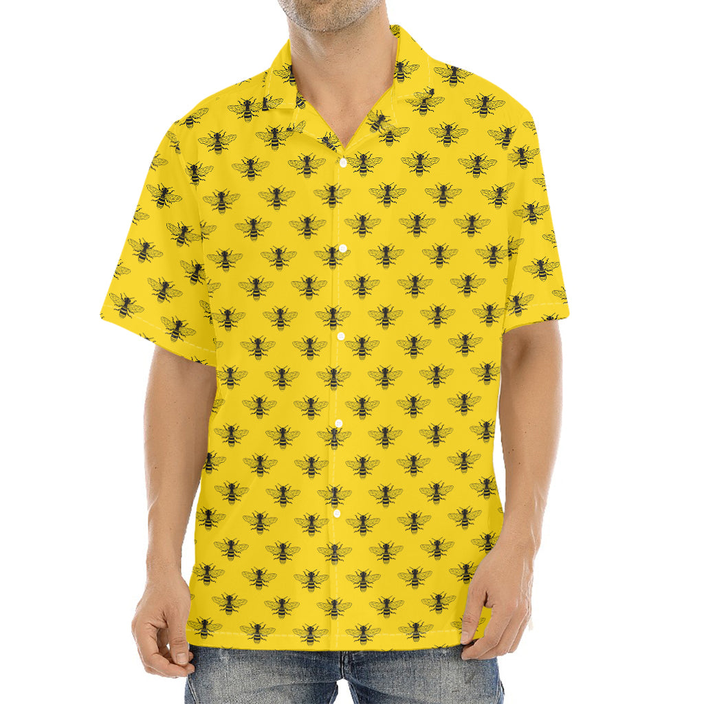 Yellow Bee Pattern Print Aloha Shirt