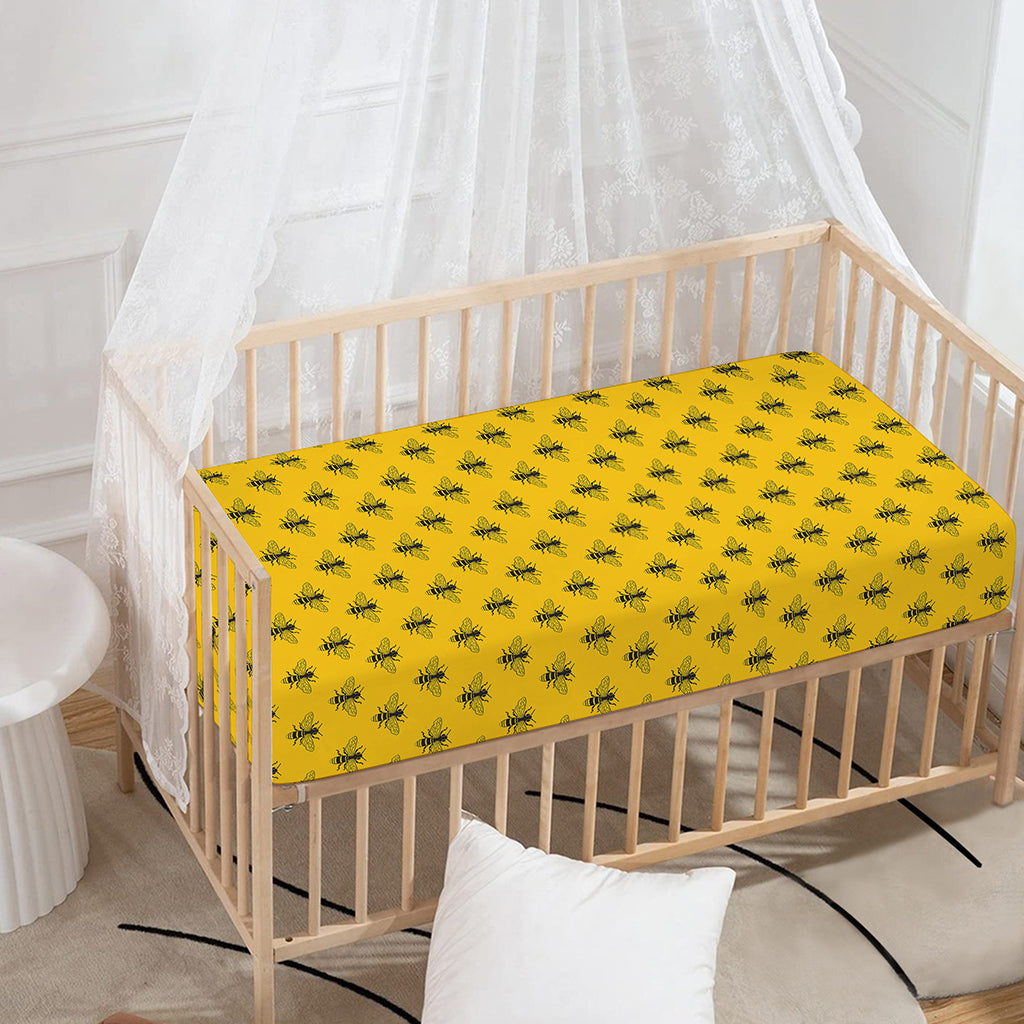 Yellow Bee Pattern Print Baby Crib Sheet