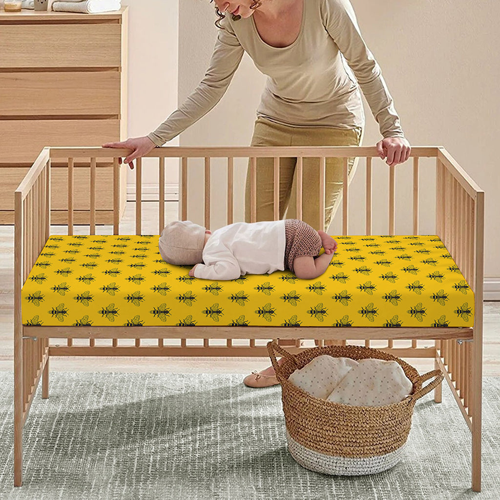 Yellow Bee Pattern Print Baby Crib Sheet