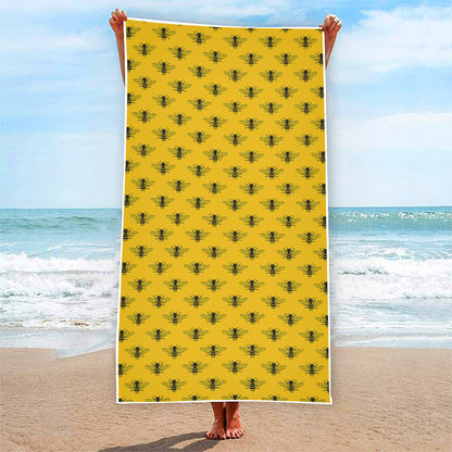Yellow Bee Pattern Print Beach Towel