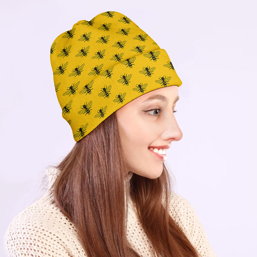 Yellow Bee Pattern Print Beanie