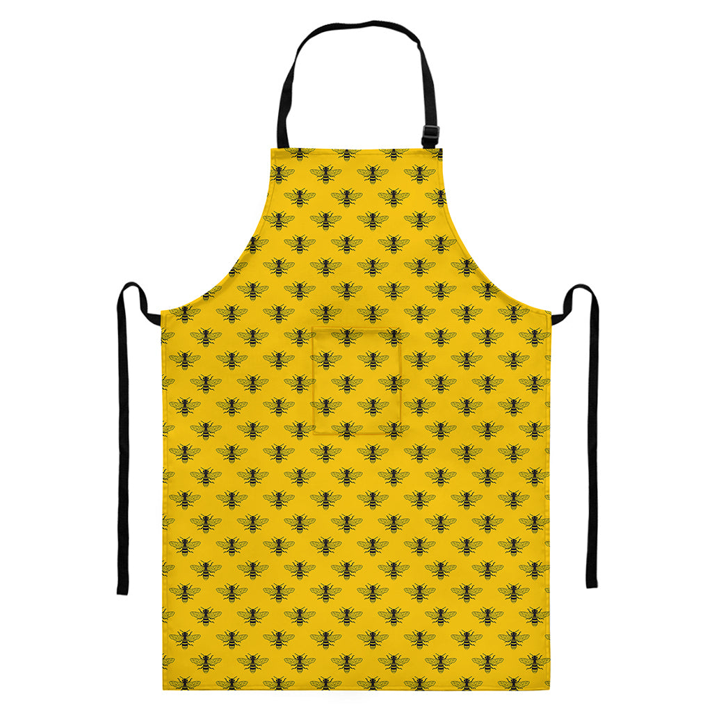Yellow Bee Pattern Print Bib Apron With Pocket