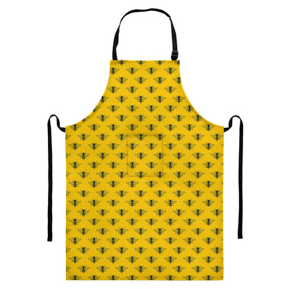 Yellow Bee Pattern Print Bib Apron With Pocket