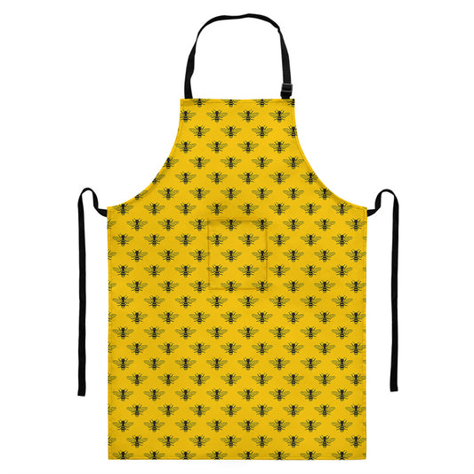 Yellow Bee Pattern Print Bib Apron With Pocket