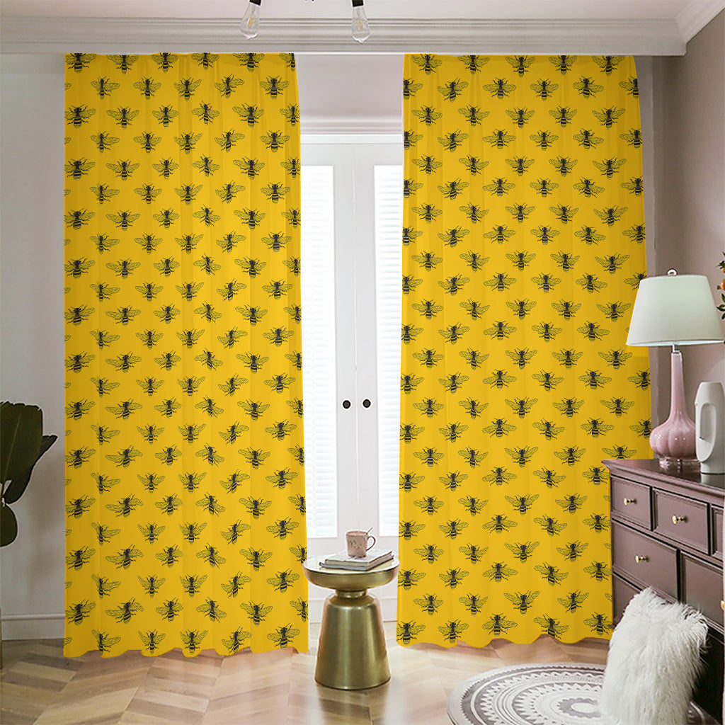 Yellow Bee Pattern Print Blackout Pencil Pleat Curtains