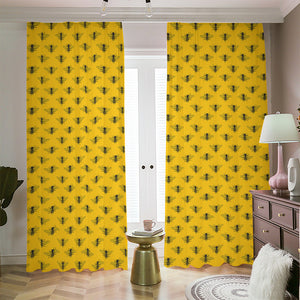 Yellow Bee Pattern Print Blackout Pencil Pleat Curtains