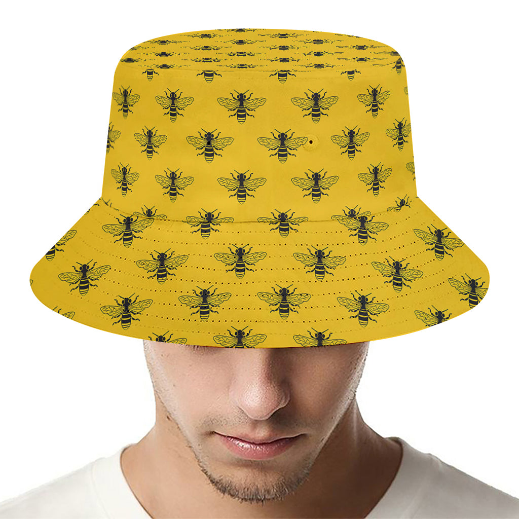 Yellow Bee Pattern Print Bucket Hat