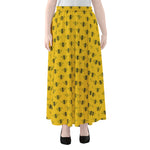 Yellow Bee Pattern Print Chiffon Maxi Skirt