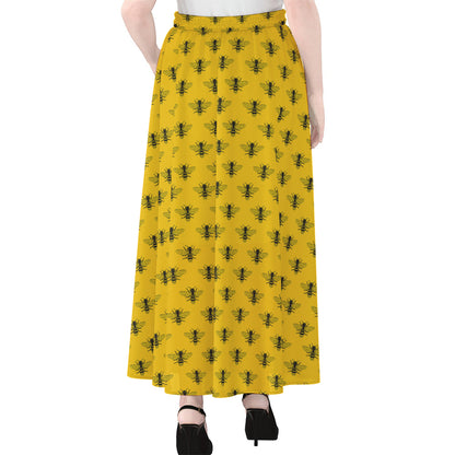Yellow Bee Pattern Print Chiffon Maxi Skirt