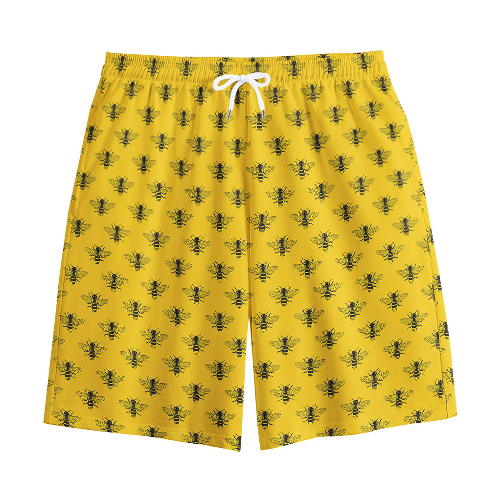 Yellow Bee Pattern Print Cotton Shorts