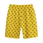 Yellow Bee Pattern Print Cotton Shorts