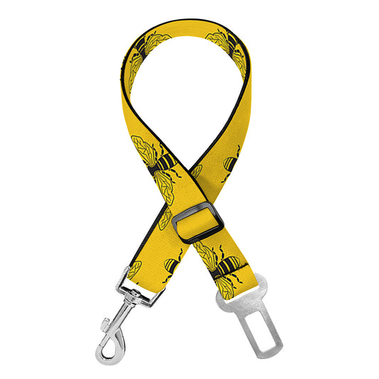 Yellow Bee Pattern Print Dog Seat Belt