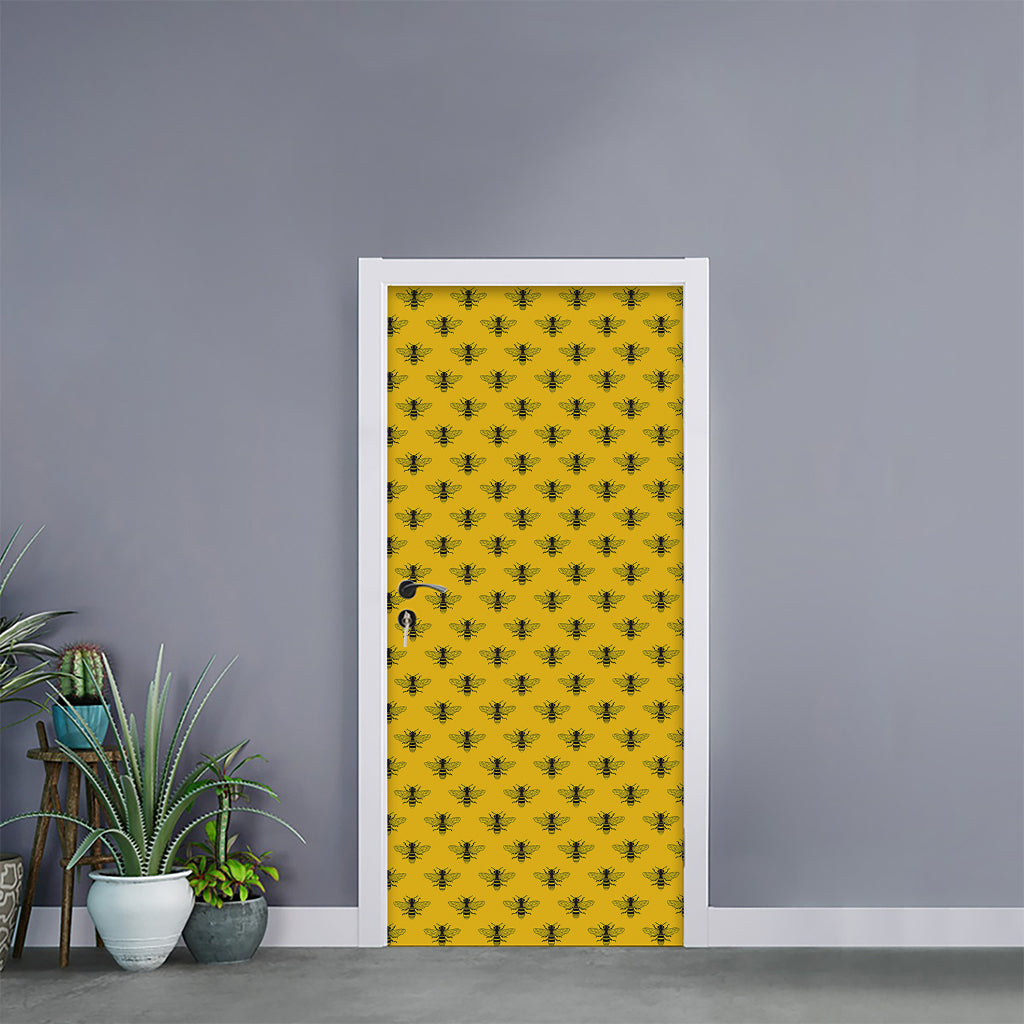 Yellow Bee Pattern Print Door Sticker