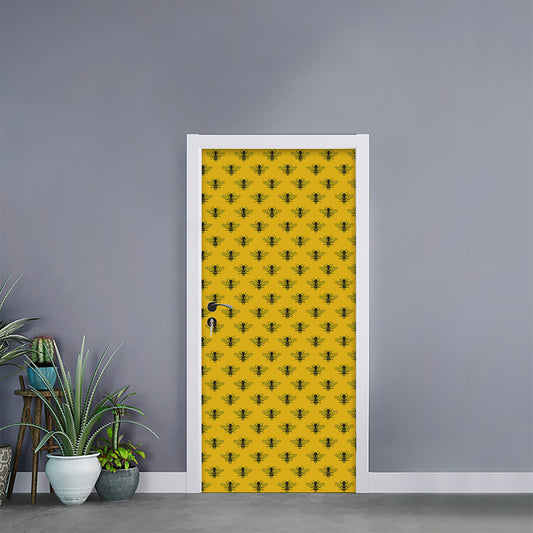 Yellow Bee Pattern Print Door Sticker
