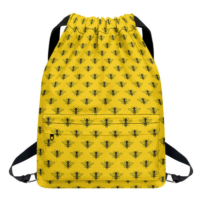 Yellow Bee Pattern Print Drawstring Backpack