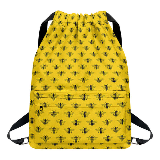 Yellow Bee Pattern Print Drawstring Backpack