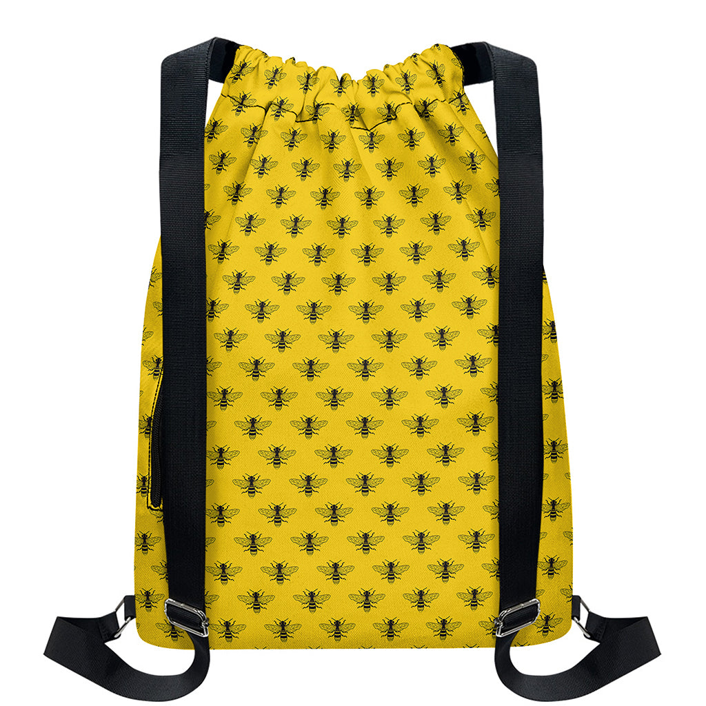 Yellow Bee Pattern Print Drawstring Backpack