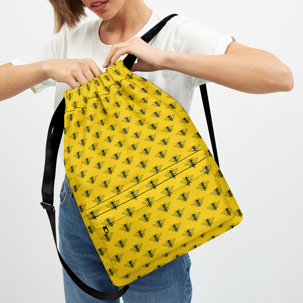 Yellow Bee Pattern Print Drawstring Backpack
