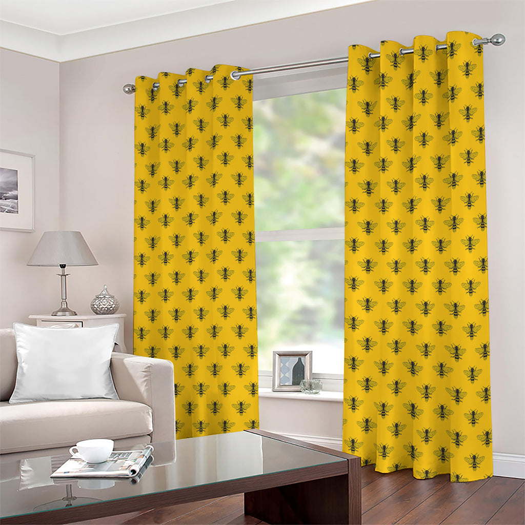 Yellow Bee Pattern Print Extra Wide Grommet Curtains