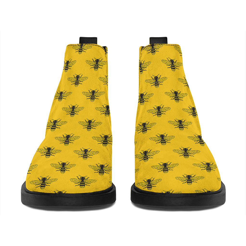 Yellow Bee Pattern Print Flat Ankle Boots