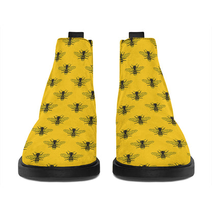 Yellow Bee Pattern Print Flat Ankle Boots