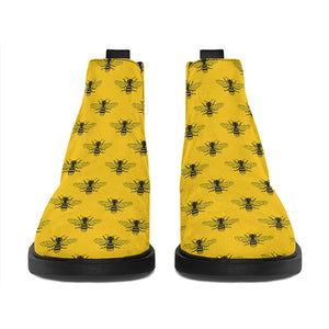 Yellow Bee Pattern Print Flat Ankle Boots